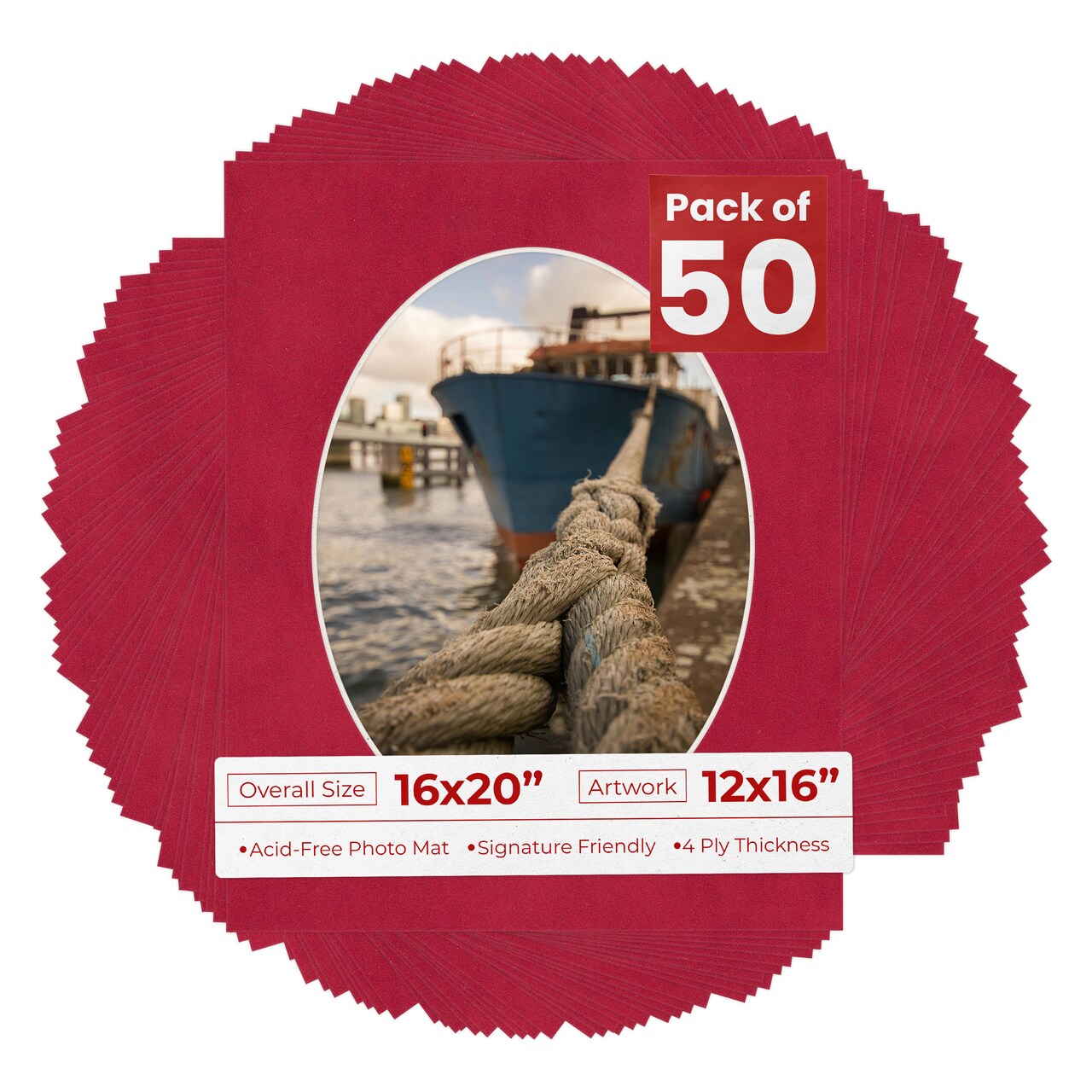 Red Suede Mat Board for 16x20 Frames - Oval Opening for 12x16 Photos